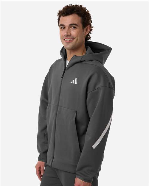 Adidas AT220 Men's Z.N.E Full-Zip Hooded Sweatshirt - Team Grey Four/ White - model side