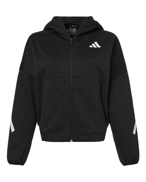 Adidas AT221 Women's Z.N.E Full-Zip Hooded Sweatshirt - Black/ White - front