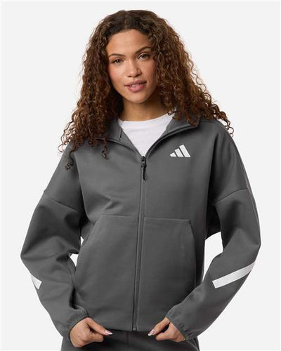 Adidas AT221 Women's Z.N.E Full-Zip Hooded Sweatshirt - Team Grey Four/ White - model front