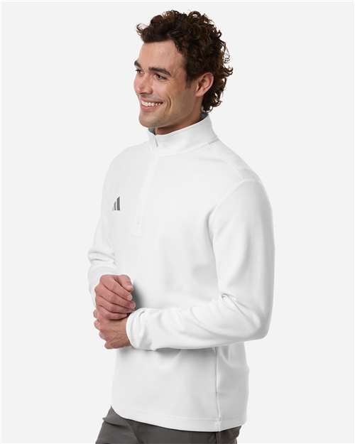 Adidas AT400 Men's 3-Stripes Quarter-Zip Pullover - White/ Team Grey Four - model side