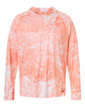 HUK H12L0047 Men's Pursuit Mossy Oak Printed Hooded Long Sleeve T-Shirt - Coral Reef - front