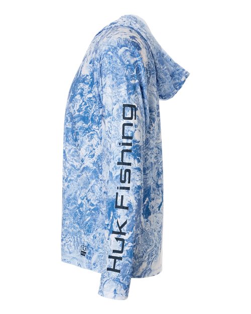 HUK H12L0047 Men's Pursuit Mossy Oak Printed Hooded Long Sleeve T-Shirt - Regatta - side