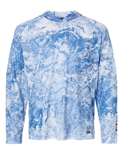 HUK H12L0047 Men's Pursuit Mossy Oak Printed Hooded Long Sleeve T-Shirt - Regatta - front
