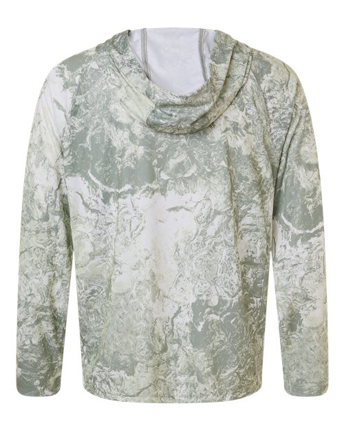 HUK H12L0047 Men's Pursuit Mossy Oak Printed Hooded Long Sleeve T-Shirt - Seagrass - back