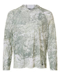 HUK H12L0047 Men's Pursuit Mossy Oak Printed Hooded Long Sleeve T-Shirt - Seagrass - front