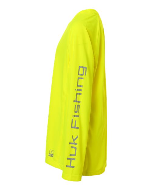 HUK H712L004 Youth Pursuit Long Sleeve T-Shirt - Neon Yellow - side