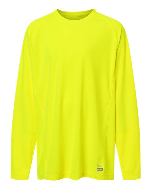 HUK H712L004 Youth Pursuit Long Sleeve T-Shirt - Neon Yellow - front