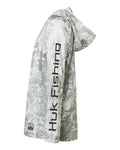 HUK H712L003 Youth Pursuit Mossy Oak Printed Hooded Long Sleeve T-Shirt - Seagrass - side