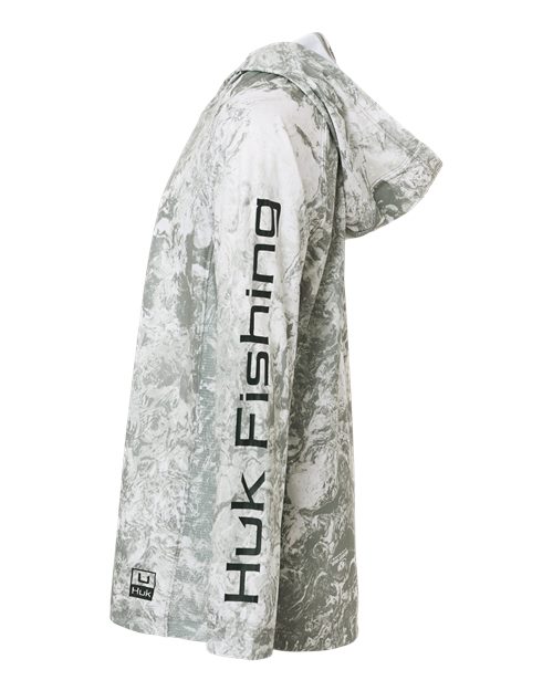 HUK H712L003 Youth Pursuit Mossy Oak Printed Hooded Long Sleeve T-Shirt - Seagrass - side