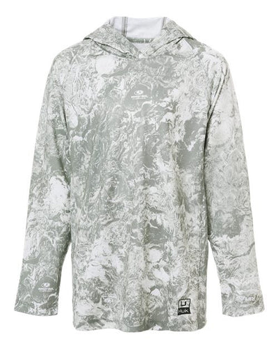 HUK H712L003 Youth Pursuit Mossy Oak Printed Hooded Long Sleeve T-Shirt - Seagrass - front