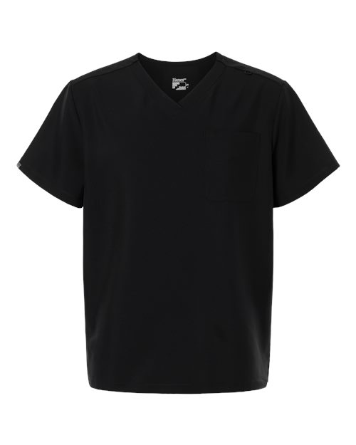 Hanes HMB000 Men's V-Neck Pocket Scrub Top - Black - front