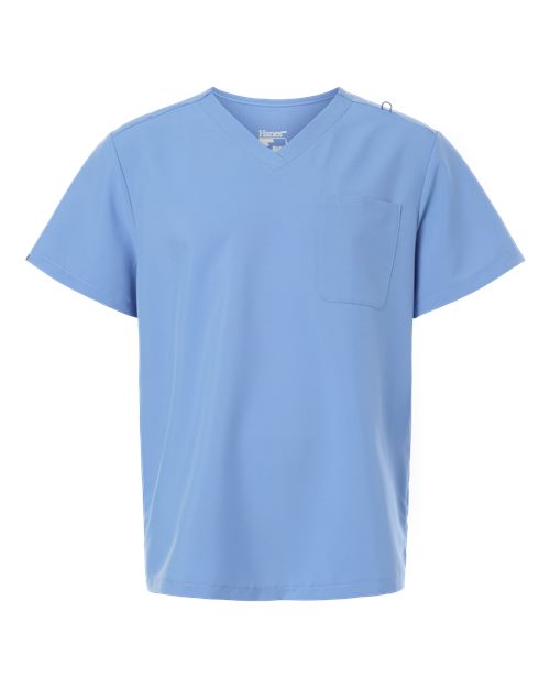 Hanes HMB000 Men's V-Neck Pocket Scrub Top - Ceil Blue - front