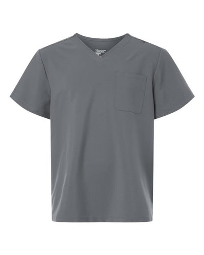 Hanes HMB000 Men's V-Neck Pocket Scrub Top - Grey - front