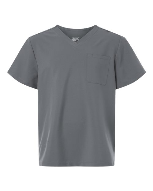 Hanes HMB000 Men's V-Neck Pocket Scrub Top - Grey - front
