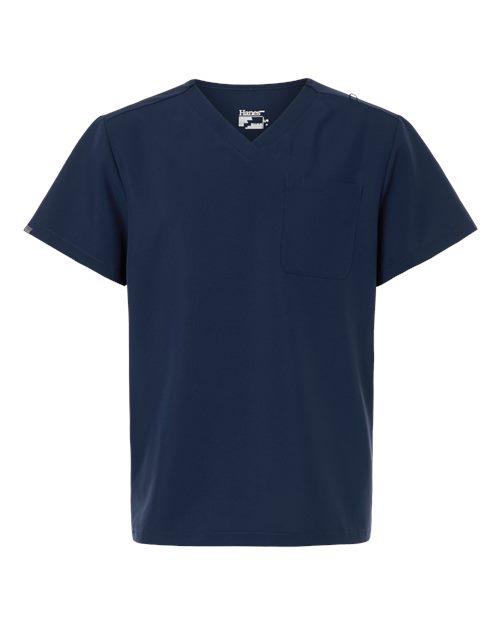 Hanes HMB000 Men's V-Neck Pocket Scrub Top - Navy - front