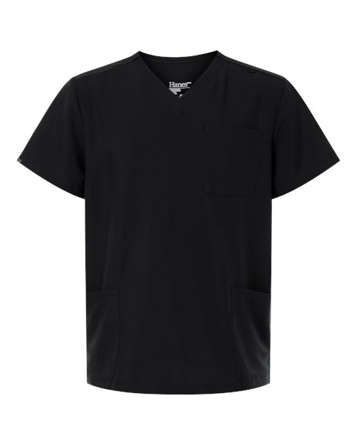 Hanes HMB002 Men's V-Neck 3 Pocket Scrub Top - Black - front