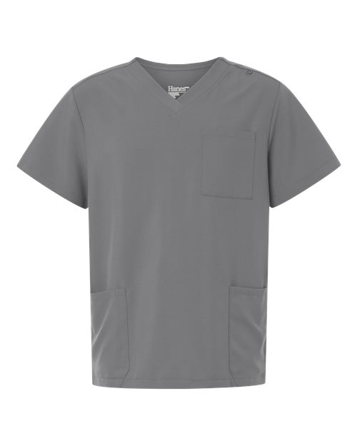 Hanes HMB002 Men's V-Neck 3 Pocket Scrub Top - Grey - front