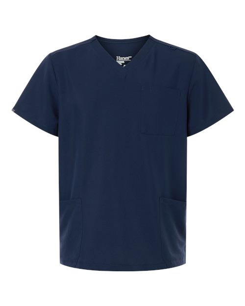 Hanes HMB002 Men's V-Neck 3 Pocket Scrub Top - Navy - front