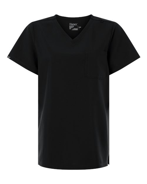 Hanes HSB000 Women's V-Neck 1 Pocket Scrub Top - Black - front