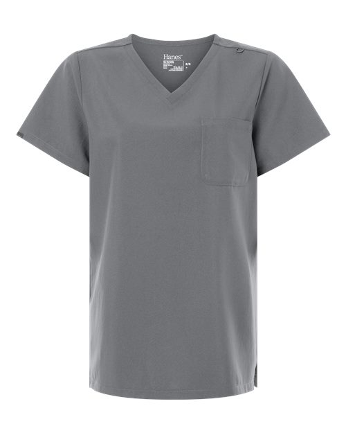 Hanes HSB000 Women's V-Neck 1 Pocket Scrub Top - Grey - front