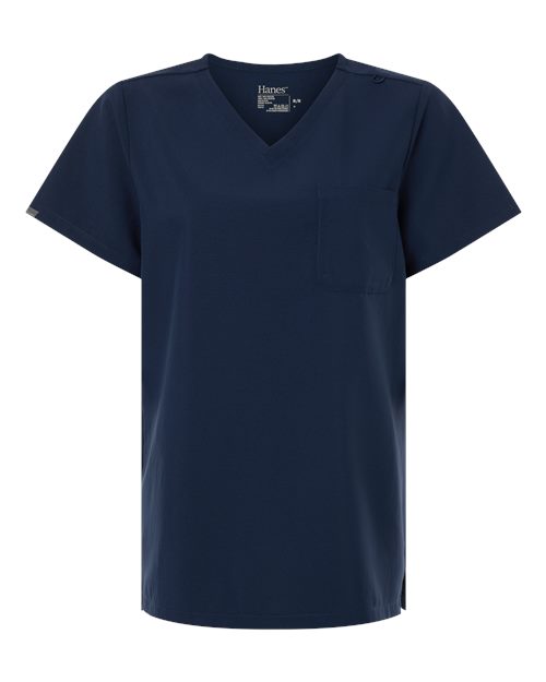 Hanes HSB000 Women's V-Neck 1 Pocket Scrub Top - Navy - front