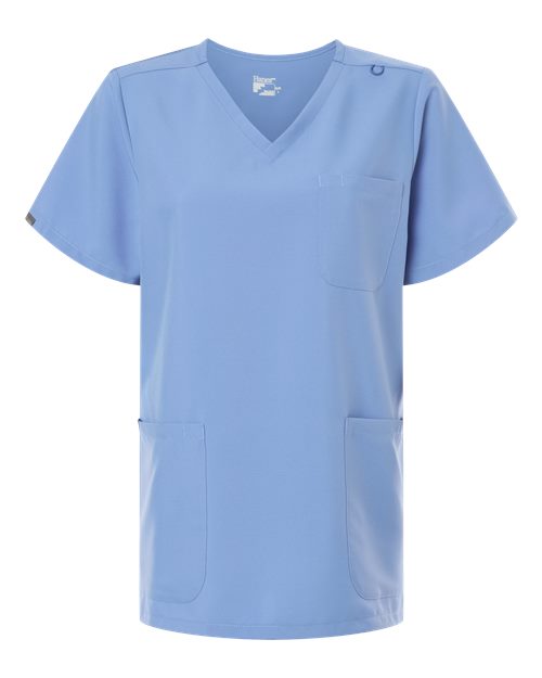 Hanes HSB002 Women's V-Neck 3 Pocket Scrub Top - Ceil Blue - front