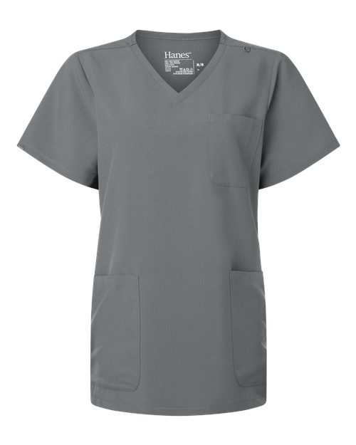Hanes HSB002 Women's V-Neck 3 Pocket Scrub Top - Grey - front
