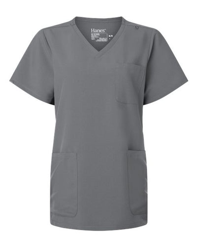 Hanes HSB002 Women's V-Neck 3 Pocket Scrub Top - Grey - front