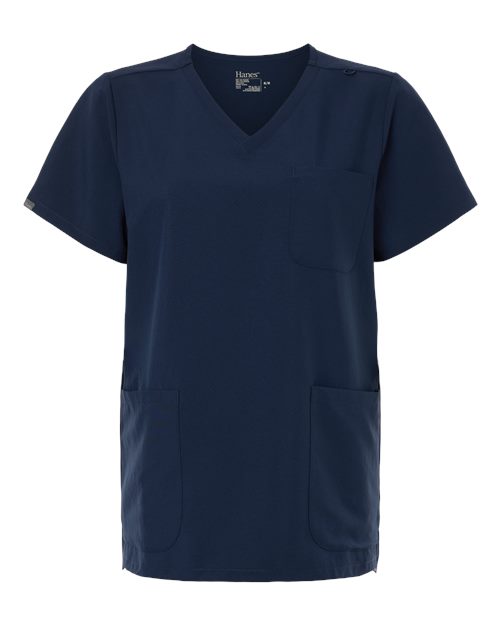 Hanes HSB002 Women's V-Neck 3 Pocket Scrub Top - Navy - front