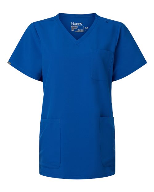 Hanes HSB002 Women's V-Neck 3 Pocket Scrub Top - Royal Blue - front