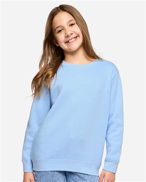 LAT 2225 Youth Crewneck Sweatshirt - Light Blue - model front