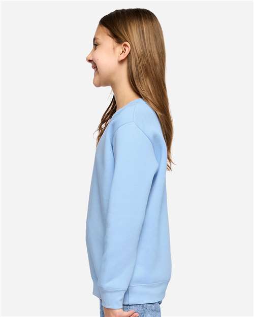 LAT 2225 Youth Crewneck Sweatshirt - Light Blue - model side