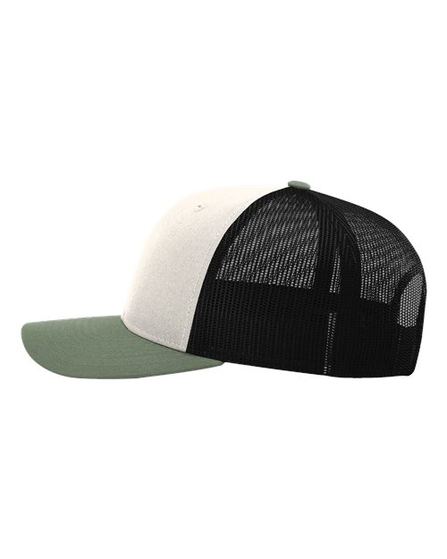 Richardson 112 Snapback Trucker Cap - Cream/ Black/ Loden Green - side