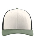Richardson 112 Snapback Trucker Cap - Cream/ Black/ Loden Green - front