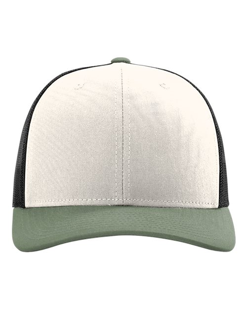 Richardson 112 Snapback Trucker Cap - Cream/ Black/ Loden Green - front