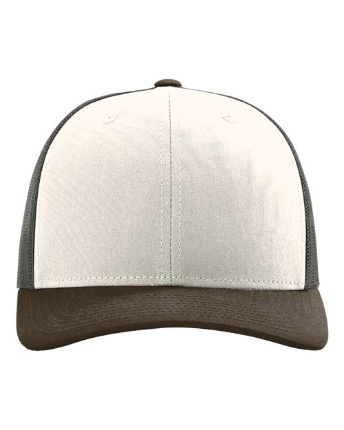 Richardson 112 Snapback Trucker Cap - Cream/ Grey Brown/ Brown - front