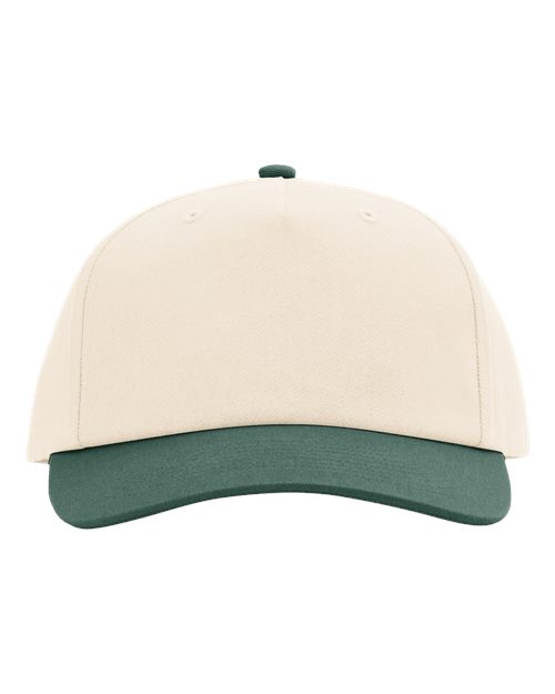 Richardson 356 Five-Panel Gramps Cap - Cream/ Dark Green - front