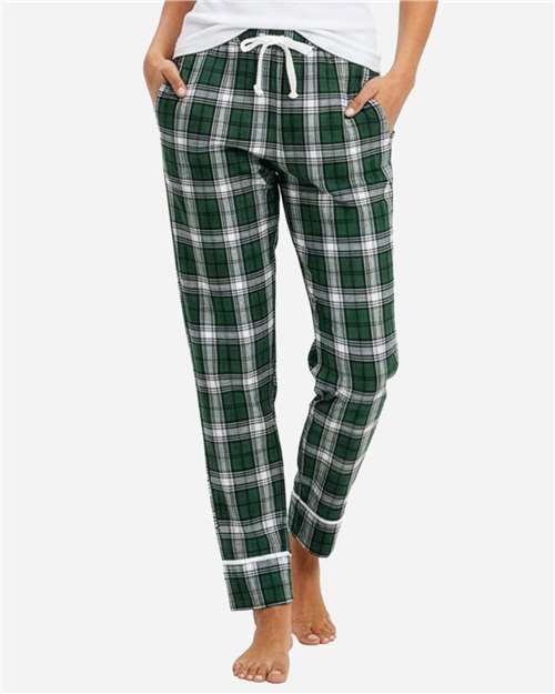 Boxercraft BW6603 Women's Cuff Flannel Pants - Green/ White Plaid - model front