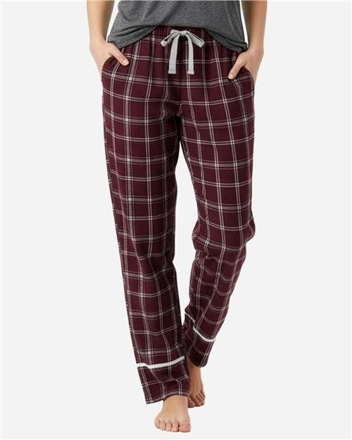 Boxercraft BW6603 Women's Cuff Flannel Pants - Varsity Maroon Oxford Plaid - model front