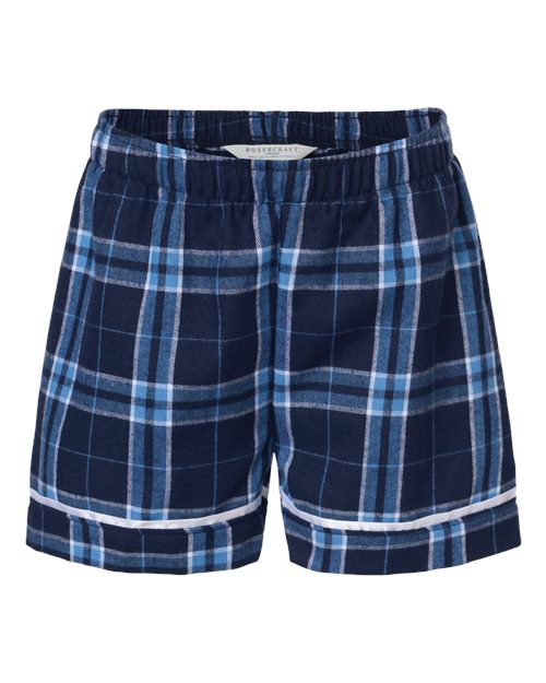 Boxercraft BY6501 Youth Flannel Shorts - Navy/ Columbia Plaid - front