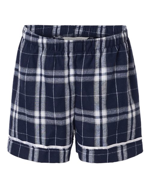 Boxercraft BY6501 Youth Flannel Shorts - Navy/ Silver Plaid - front