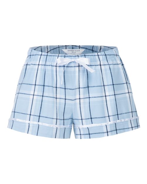Boxercraft BY6501 Youth Flannel Shorts - Sky Blue Carnegie Plaid - front