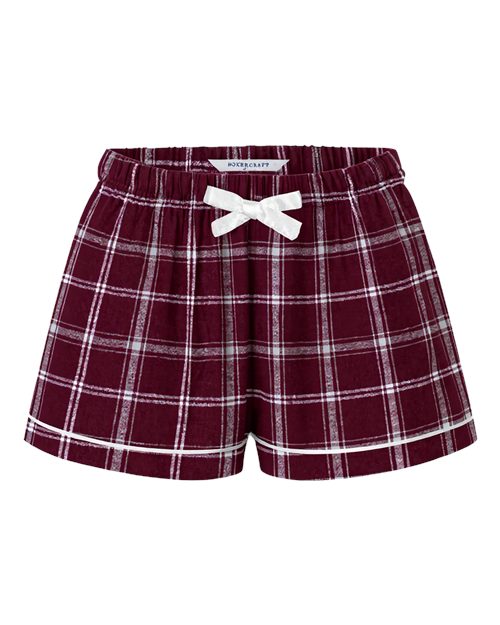 Boxercraft BY6501 Youth Flannel Shorts - Varsity Maroon Oxford Plaid - front