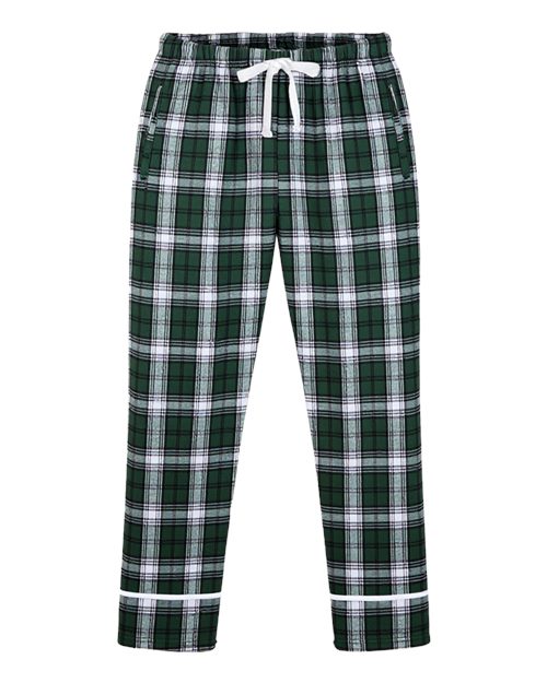 Boxercraft BY6603 Youth Wide Cuff Flannel Pants - Green/ White Plaid - front