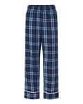 Boxercraft BY6603 Youth Wide Cuff Flannel Pants - Navy/ Columbia Plaid - front
