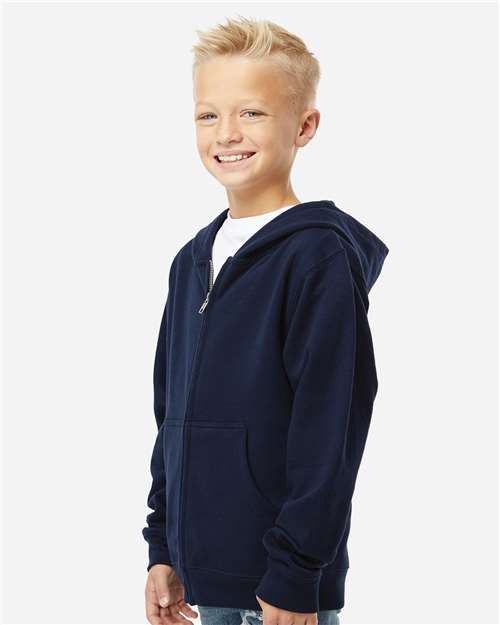 Independent Trading Co. SS4001YZ Youth Midweight Full-Zip Hooded Sweatshirt - Classic Navy - model side