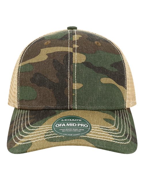 LEGACY OFMPS Old Favorite Mid Pro Trucker Cap - Army Camo/ Khaki - front
