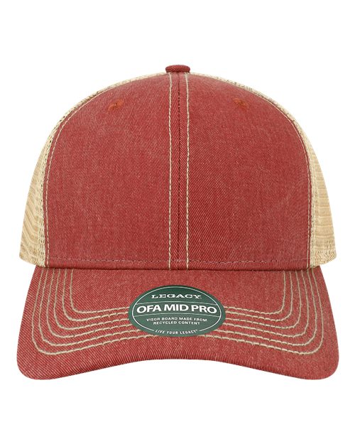 LEGACY OFMPS Old Favorite Mid Pro Trucker Cap - Cardinal/ Khaki - front