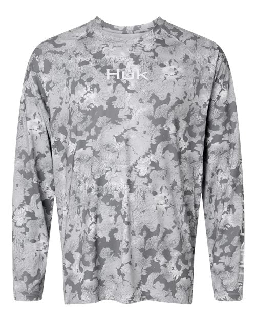 HUK H1200718 Men's Airweight KS Printed Crewneck Pullover - Sharkskin - front