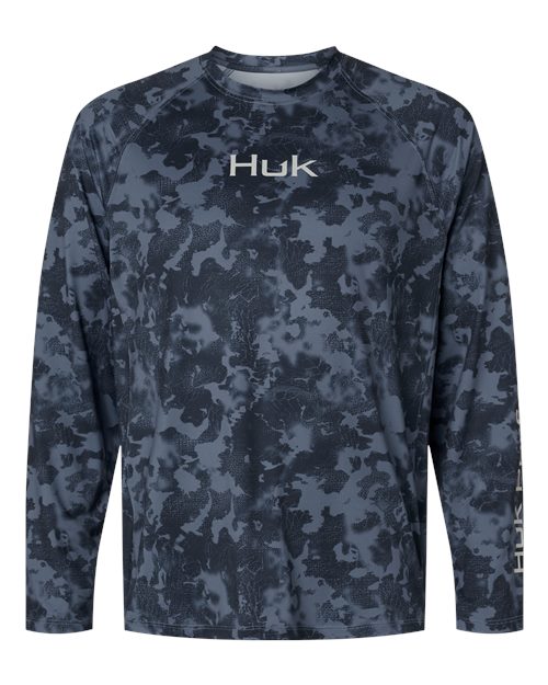 HUK H1200718 Men's Airweight KS Printed Crewneck Pullover - Stormy Blue - front